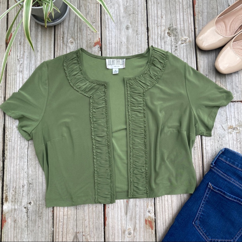 Julian Taylor Olive Green Short Sleeve Shrug Top